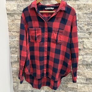 Cotton On Red and‎ Navy Plaid Shirt size M very soft fabric 💯% cotton